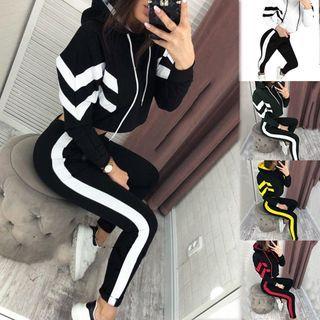 Set: Two Tone Cropped Hoodie + Sweatpants