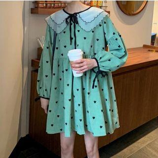 Layered Collar Heart Print Puff Sleeve Dress