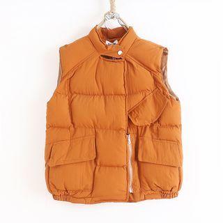 Stand-collar Plain Padded Vest Orange - One Size