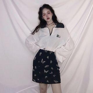 Long-sleeve Collared Embroidered Top