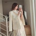 Faux-pearl Button Tweed Blazer Ivory - One Size