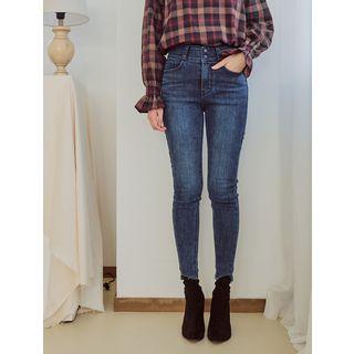 Plus Size Tummy-control Fray-hem Skinny Jeans