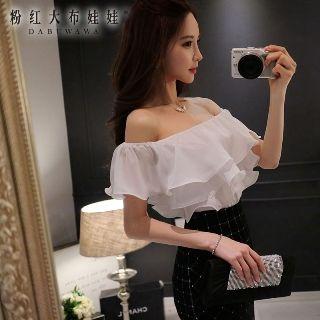 Off-shoulder Layered Plain Top