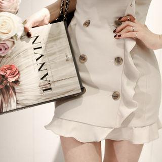 Double-breasted Frilled Coatdress