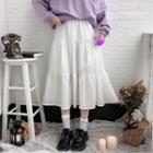 Elastic-waist Tiered Midi A-line Skirt