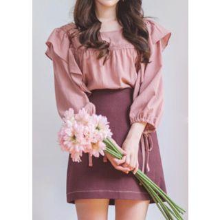 Tie-cuff Frilled Peasant Blouse