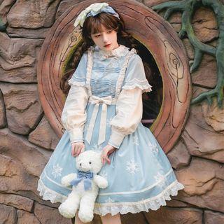 Mock Two-piece Long-sleeve Lace Trim A-line Lolita Dress