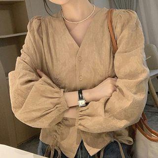 V-neck Plain Drawstring Blouse