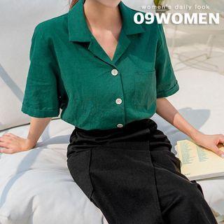 Plus Size Open-placket Linen Shirt