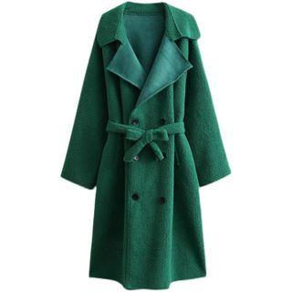 Double-breasted Tie-waist Faux Shearling Coat