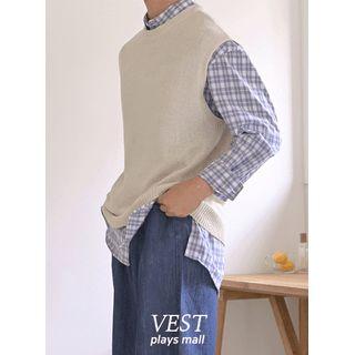 Plain Sleeveless Crew-neck Knit Top