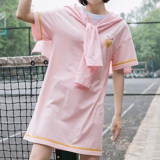 Heart Print Short-sleeve Dress / Cape