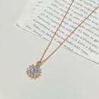 Flower Rhinestone Pendant Stainless Steel Necklace 01 - 1 Pc - Gold - One Size