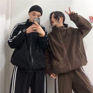 Set: Couple Matching Contrast-trim Zip Jacket + Sweatpants