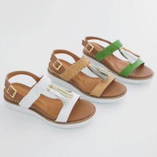 Tassel Braided T-strap Flat Sandals