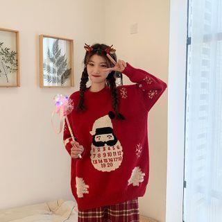 Christmas Printed Knit Sweater Red - One Size