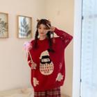 Christmas Printed Knit Sweater Red - One Size