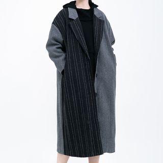 Striped Panel Midi Coat