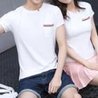 Couple Matching Striped Applique Short Sleeve T-shirt
