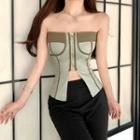 Two-tone Contrast Trim Zip Up Front Tube Top