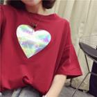 Elbow-sleeve Heart T-shirt