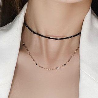 Faux Pearl Layered Alloy Necklace Gold & Black - One Size