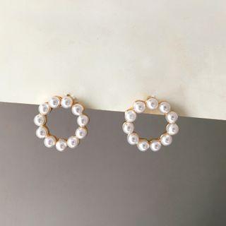 Faux Pearl Hoop Drop Earring 1 Pair - Ear Studs - One Size