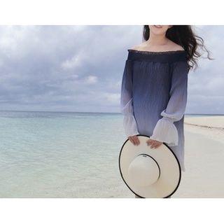 Long-sleeve Off Shoulder Gradient Mini Dress