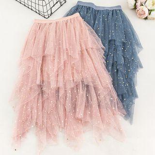 Mesh Ruffled A-line Skirt