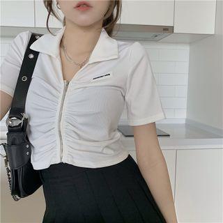 Collared Logo Zip-front Cropped Top