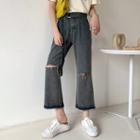 High-waist Ripped Shift Wide-leg Jeans