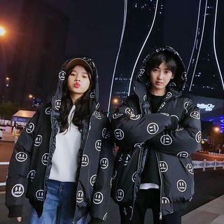 Couple Matching Hooded Printed Padded Jacket
