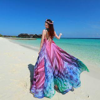 Spaghetti Strap Cutout Back Printed Sundress