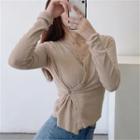 Long Sleeve Button-knit Ribbed-knit Sweater