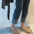 Plain Loose-fit Coat / Color-block Slim-fit Jeans