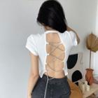 Short-sleeve Lace-up Open-back T-shirt