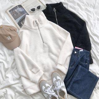 Turtleneck Long-sleeve Fleece Zip Sweatshirt