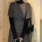 Turtleneck Long-sleeve Top / Floral Short-sleeve Midi A-line Dress