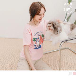 Animal Print Short-sleeve Round Neck T-shirt