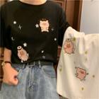 Short-sleeve Pig Embroidery T-shirt