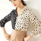 Two-tone Dotted Notch Lapel Blouse