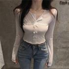 Bow Long-sleeve Crop Lace Top White - One Size