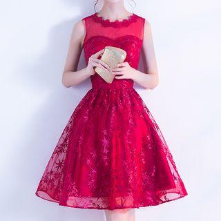 Mesh Lace Sleeveless Evening Dress