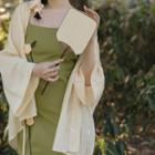 Set: Spaghetti Strap Floral Applique Midi Bodycon Dress + Shirt
