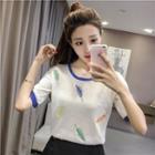 Short-sleeve Feather Embroidered Knit Top