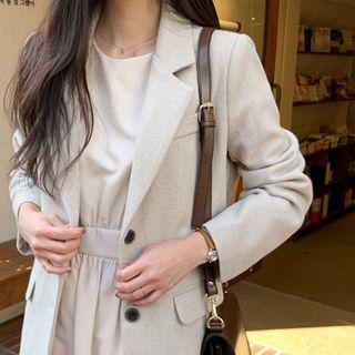 Wool Blend Herringbone Blazer With Sash