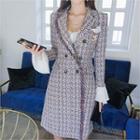 Double-breasted Ruffle-trim Tweed Coat