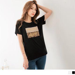 Lettering Leopard Printing Short-sleeve T-shirt