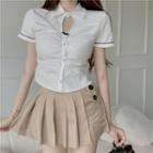 Set - Cutout Small Bow Top + Accordion Pleat Skort