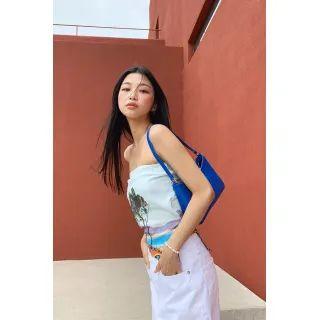 Slit-side Diagonal-hem Printed Tube Top